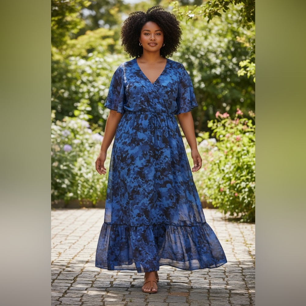 WAYWARD FANCIES ESHATKI Tiered Bohemian Maxi Dress Blue and Black 3X-24W